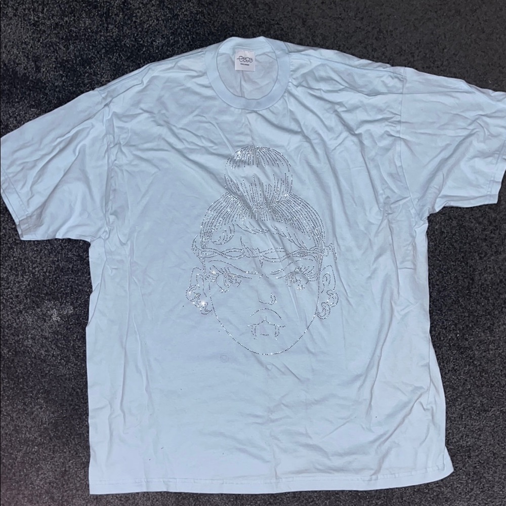 Blue Bedazzled Short Sleeve Crew Neck Tee